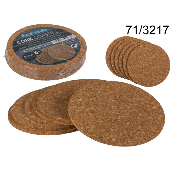 Cork coasters, D.: ca. 9 cm, set of 6 