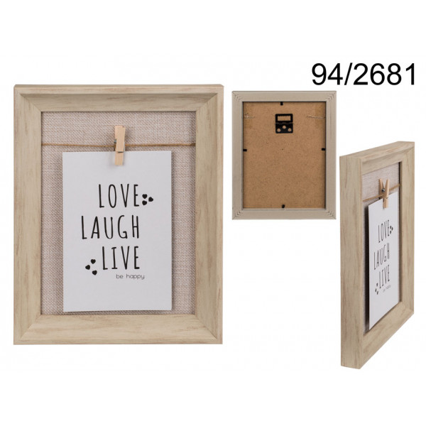 Natural coloured frame, Clothes Line, with 1 mini wooden peg, ca. 24 x 19 cm, plastic, for hanging 