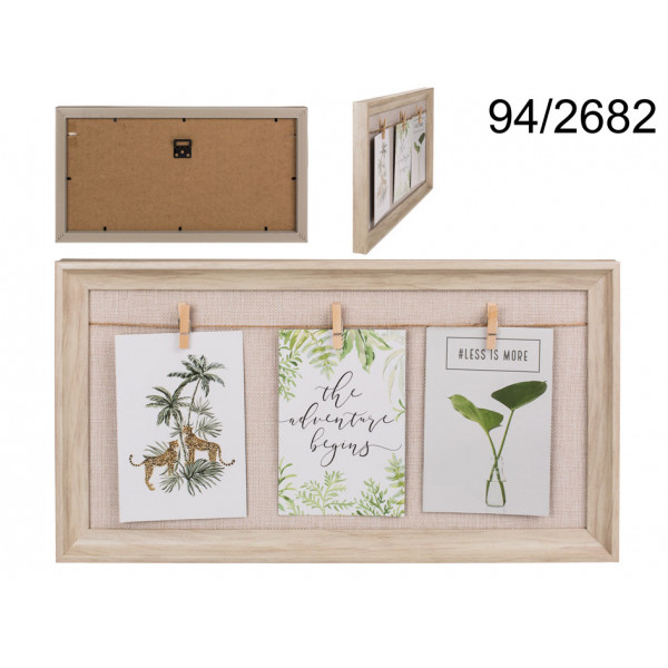 Natural coloured frame, Clothes Line, with 3 mini wooden pegs, ca. 44 x 24 cm, plastic, for hanging 