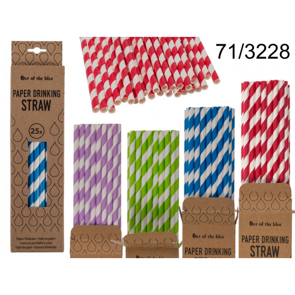 Paper drinking straws, ca. 20 cm, 4 colours ass., 25 pcs. per cardboard box 