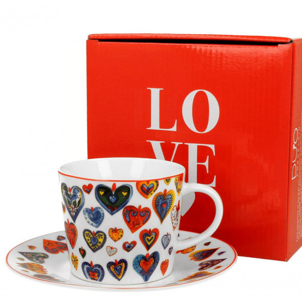 Šolja sa tacnom COLORFUL HEARTS - 220ml 