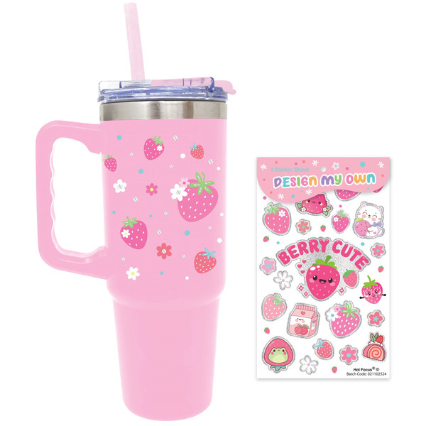 Velika putna šolja sa stikerima JAGODE 800ml 