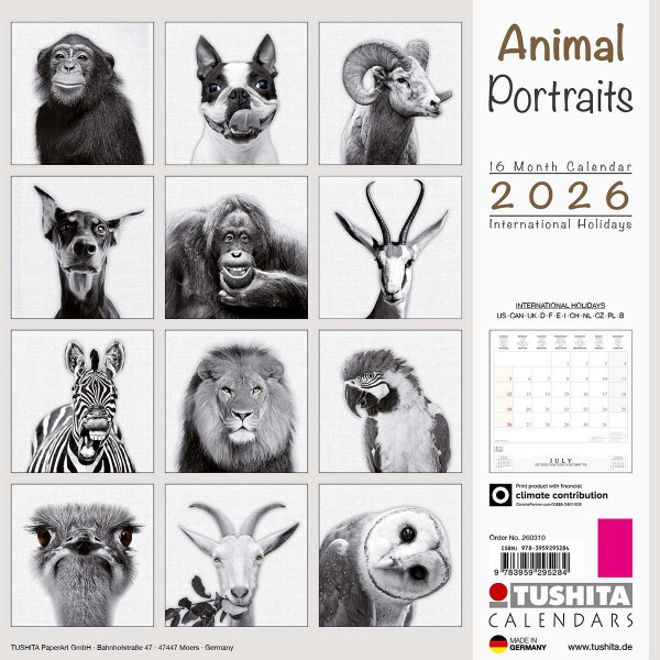 Zidni kalendar 2026 ANIMAL PORTRAITS 