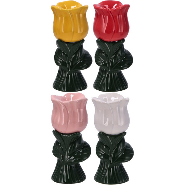 Keramički držač za sveće u obliku cveta 15,5x7cm ČETIRI VRSTE 