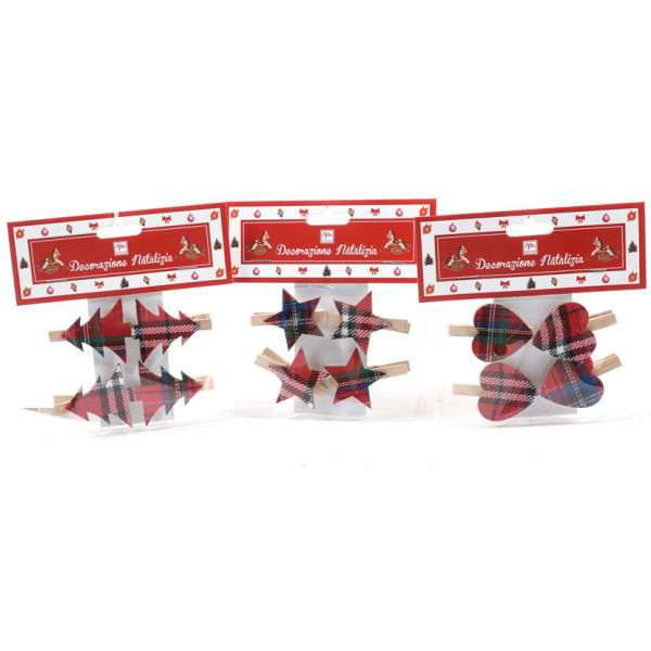 Štipaljke NOVA GODINA - TARTAN, 4kom (Više vrsta) 
