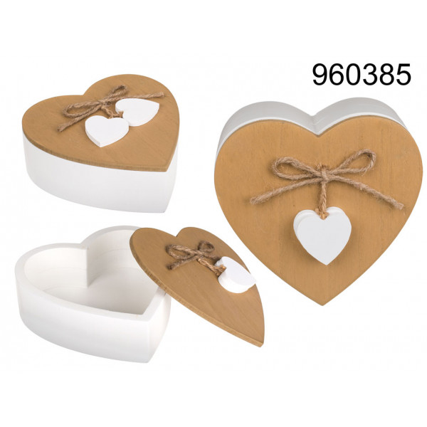 White Wooden box with lid, heart, ca. 17 cm 