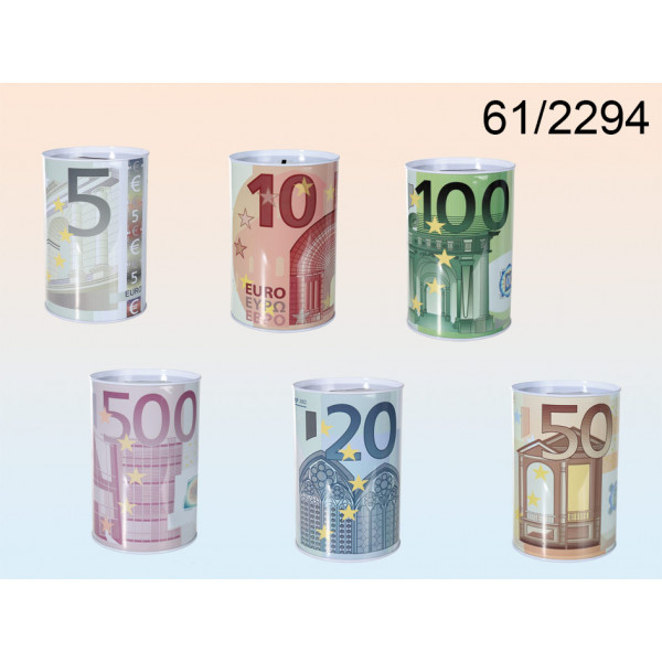 Metal Savings Box, €-Notes, ca. 15 x 10 cm, 6 ass. 