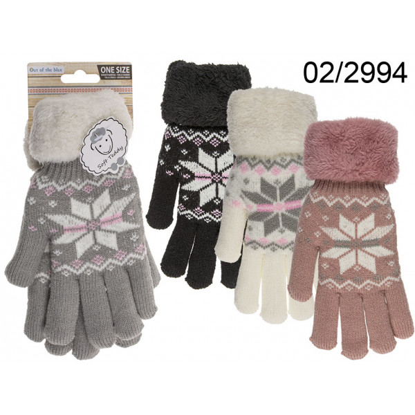 Comfort gloves, Ice Flower, ca. 85 g, 100% Polyacryl, one size, 4 colours ass., with header card 