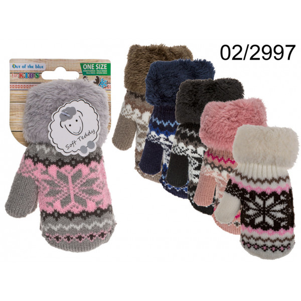Kids comfort mitten, Ice Flower, one size, ca.42g, 100% Polyacryl, 6 colours ass., with header card 