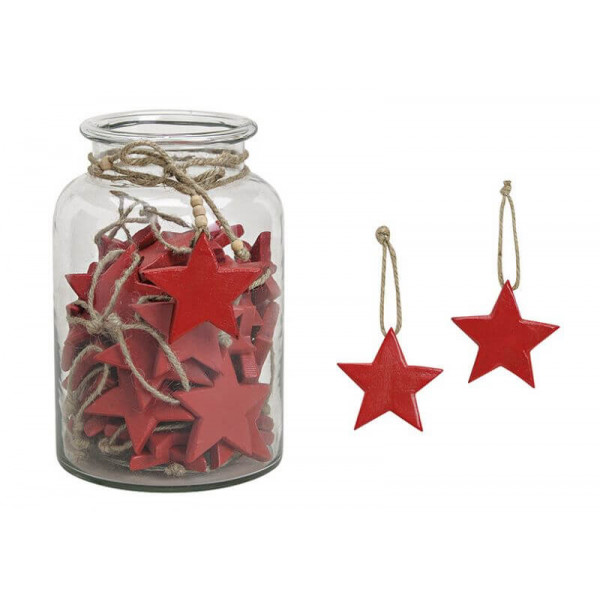 HANGER STAR RED  in glass jar,  WOO D 8CM} 