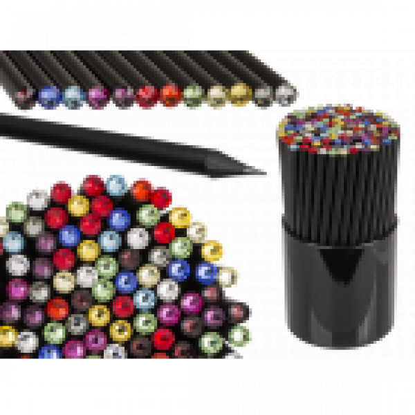 BLACK PENCIL WITH SWAROVSKI STONE, 12 COLOURS ASS., 96 PCS. WITH PEN H 