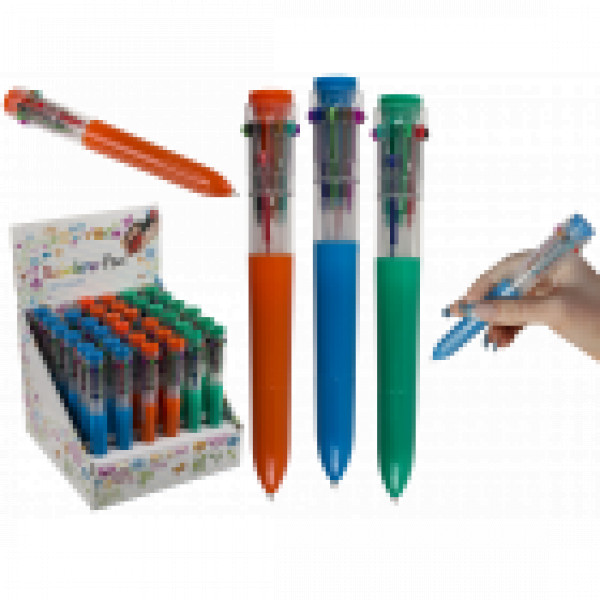 BALL PEN WITH 10 COLOURED CARTRIDGES, CA. 16 CM, 3 COLOURS ASS., 36 PC 