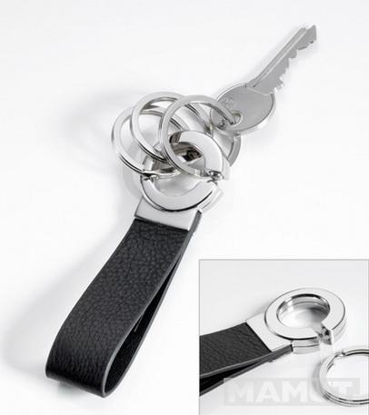 KEY CLICK KEY HOLDER LEATHER LOOP PLATED METAL WITH 3 METAL RINGS FOR KEYS BLACK 