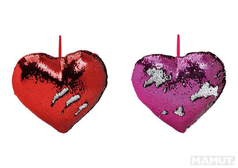 Cushion heartshape sequined, colourchange, textile, 2 assorted, (W/H/D) 35x10x35cm 