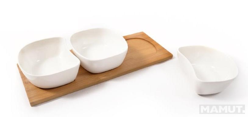 Porcelanske činije na postolju od bambusa 