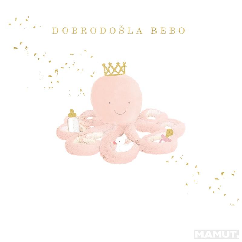 Čestitka DOBRODOŠLA BEBO - ROZE 