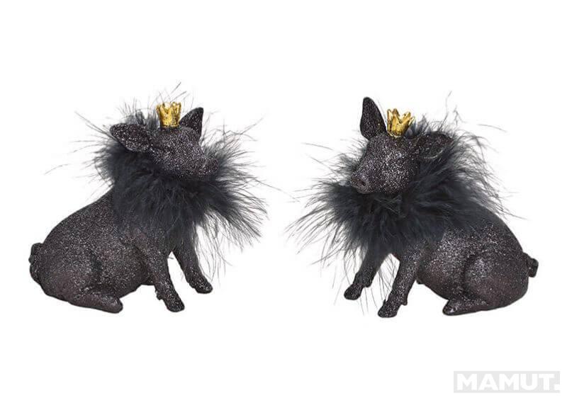 Pig glittery, poly, black, 2 asst.  6x12x13cm 