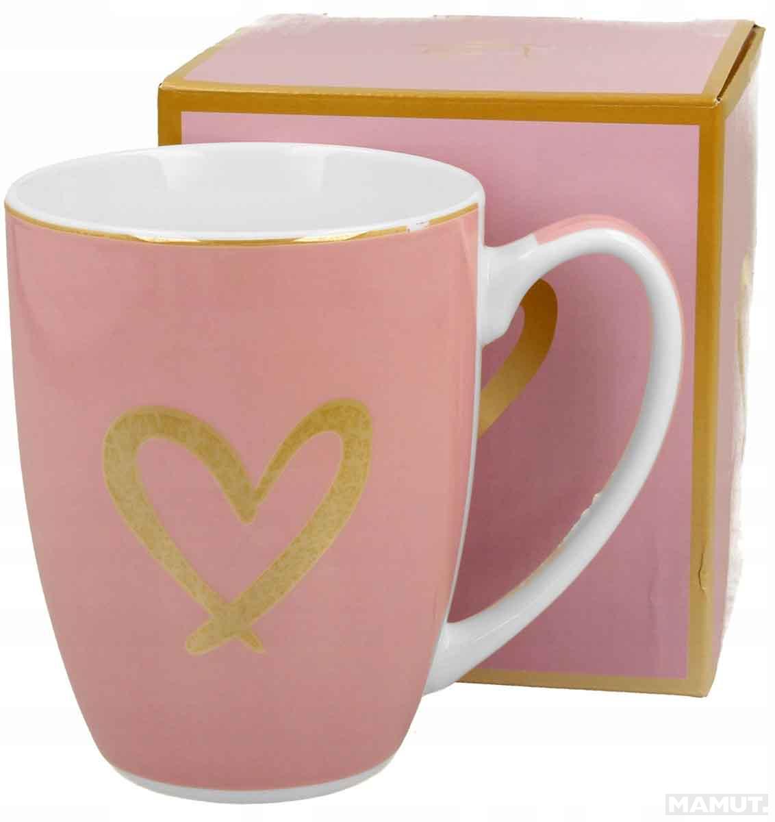 Roze šolja ZLATNO SRCE u kutiji 