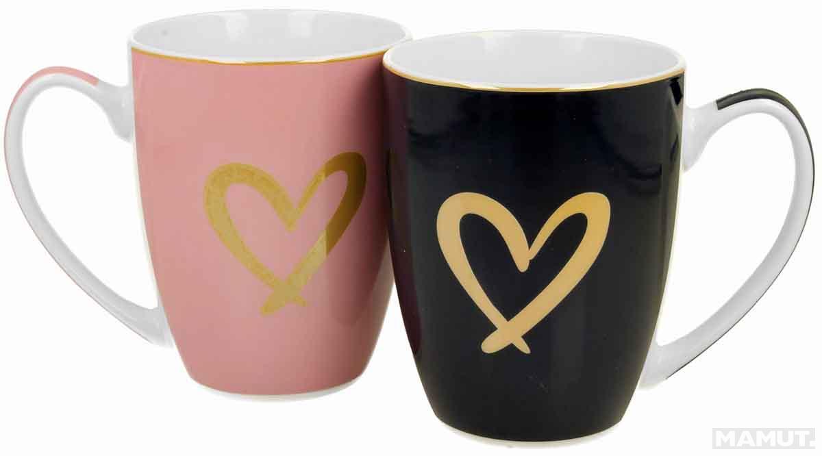 Set dve šolje roze i crna ZLATNO SRCE u kutiji 