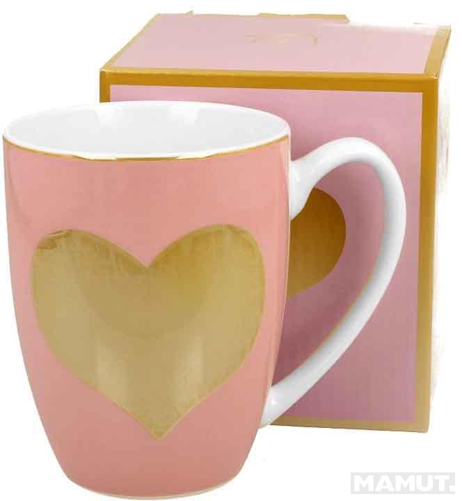 Roze šolja ZLATNO SRCE u kutiji 