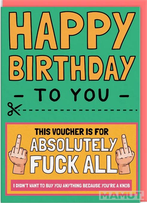 Rođendanska čestitka VOUCHER FOR ABSOLUTELY F*CK ALL 