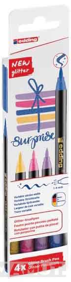 BRUSH FLOMASTERI E-1340, 1-6 MM GLITTER SET 1/4 EDDING SORTIRANO 