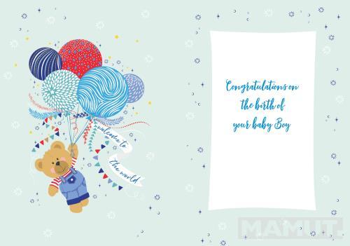 Čestitka za rođenje deteta TEDDY & BALLOONS 