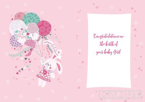 Čestitka za rođenje deteta BUNNY & BALLOONS 