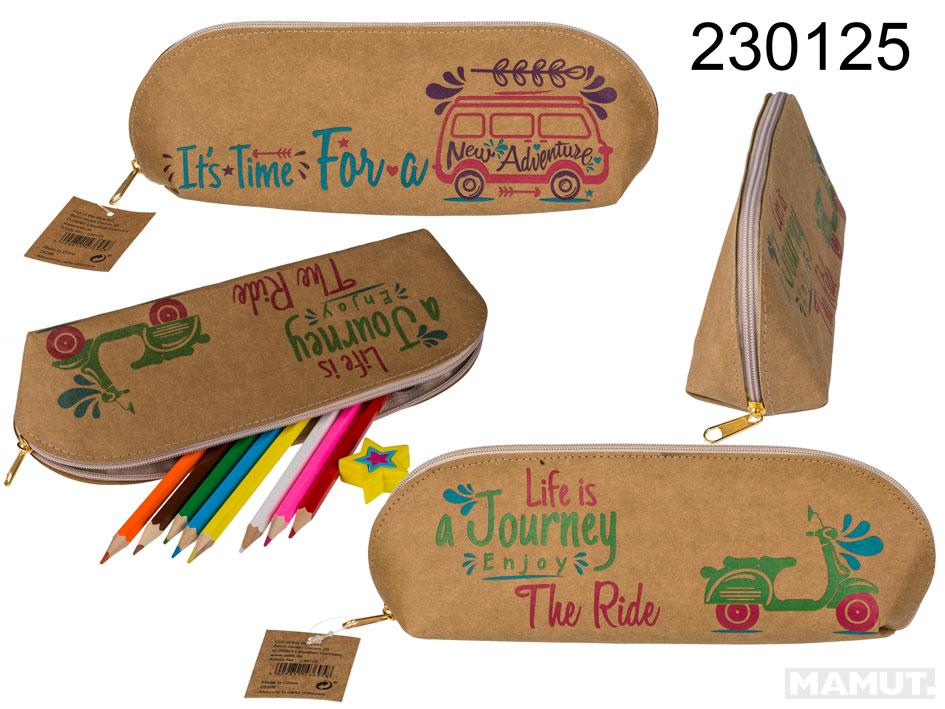 Pouch with Zipper, approx. 23,5 x 9 cm, kraft paper, 2 ass. 