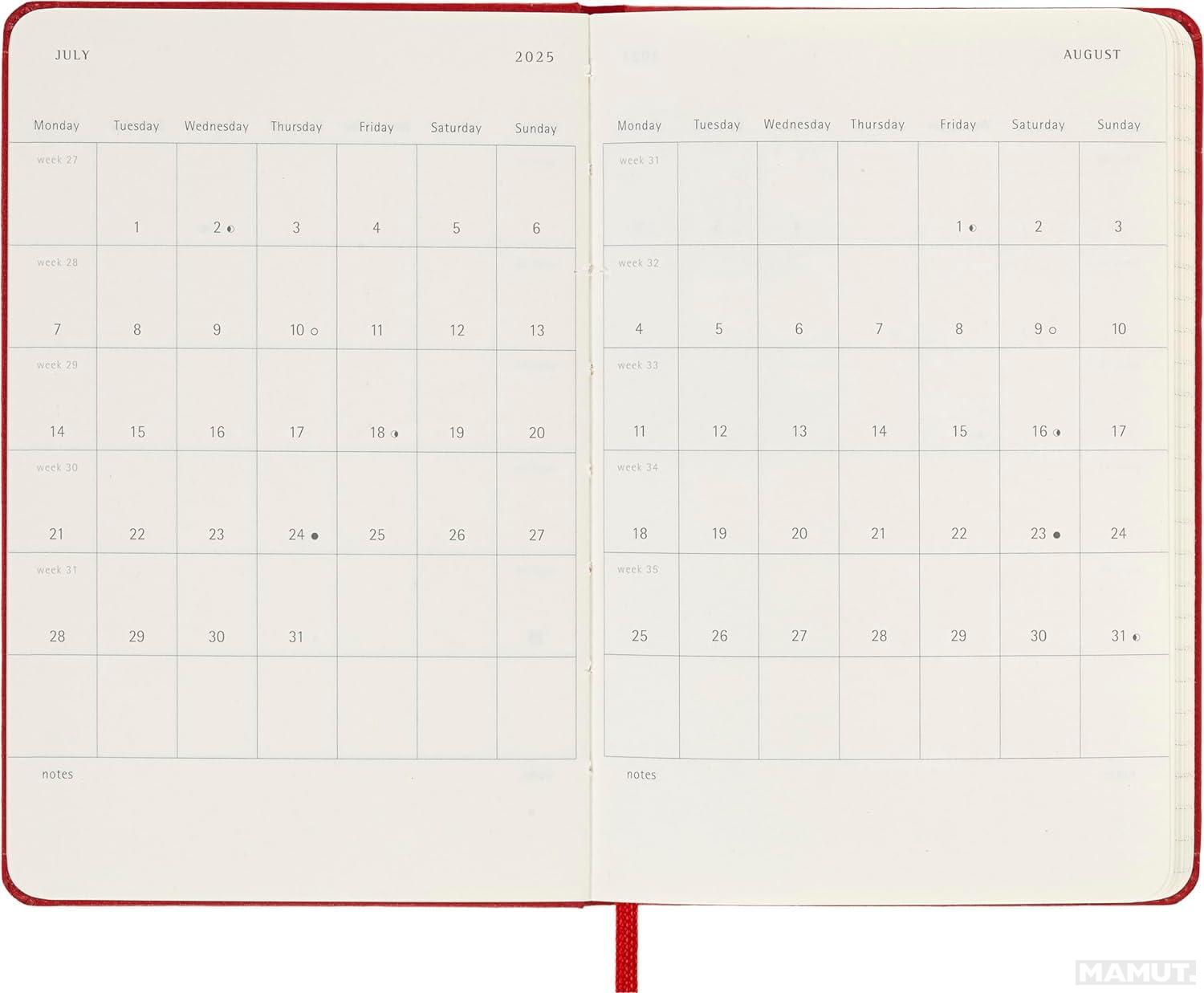 MOLESKINE datumirani planer 2025 TP CRVENI 9x14cm 