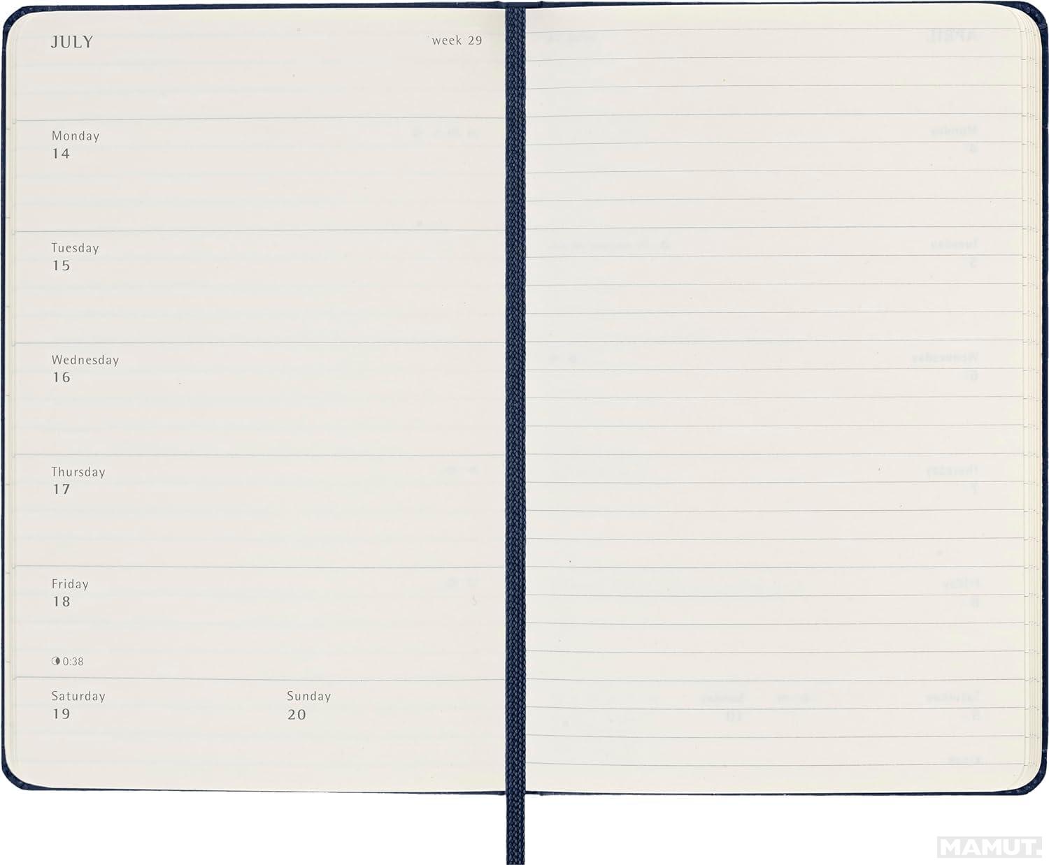 MOLESKINE datumirani nedeljni planer TP 2025 PLAVI 13x21cm 