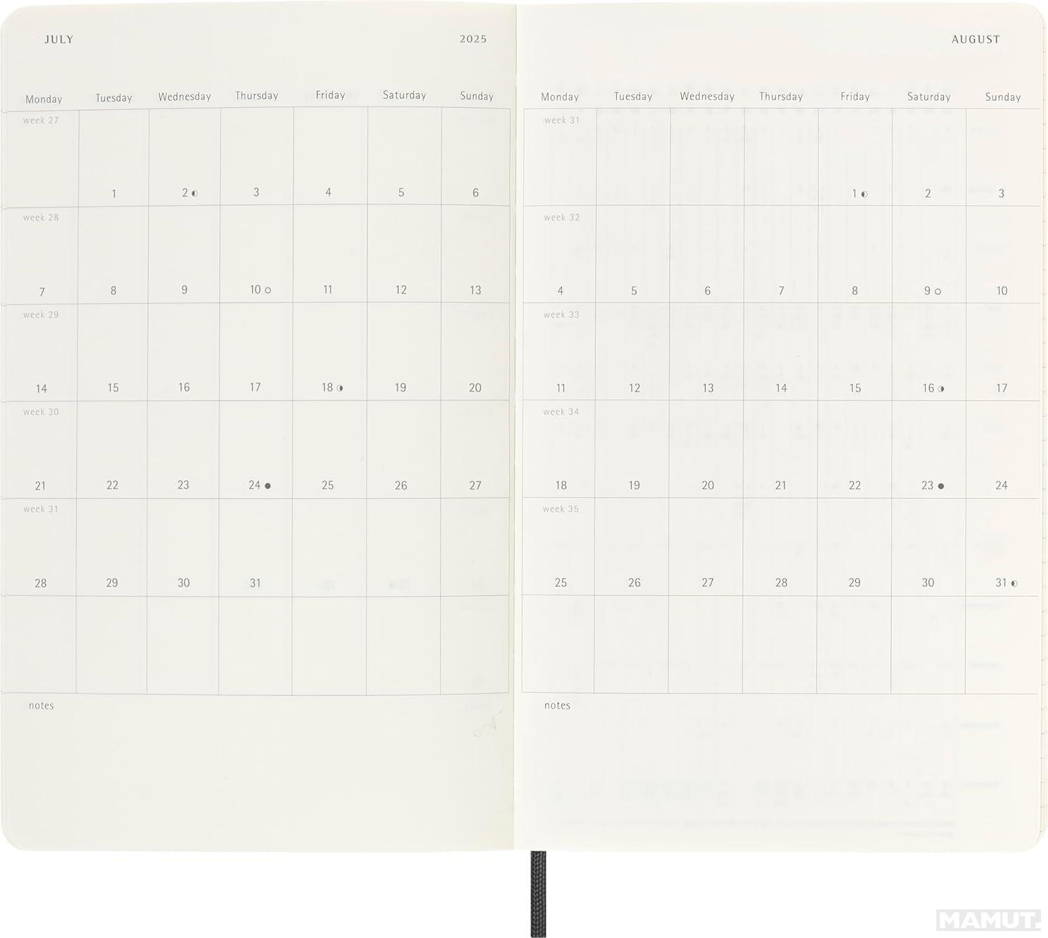 MOLESKINE datumirani nedeljni planer MP 2025 CRNI 13x21cm 