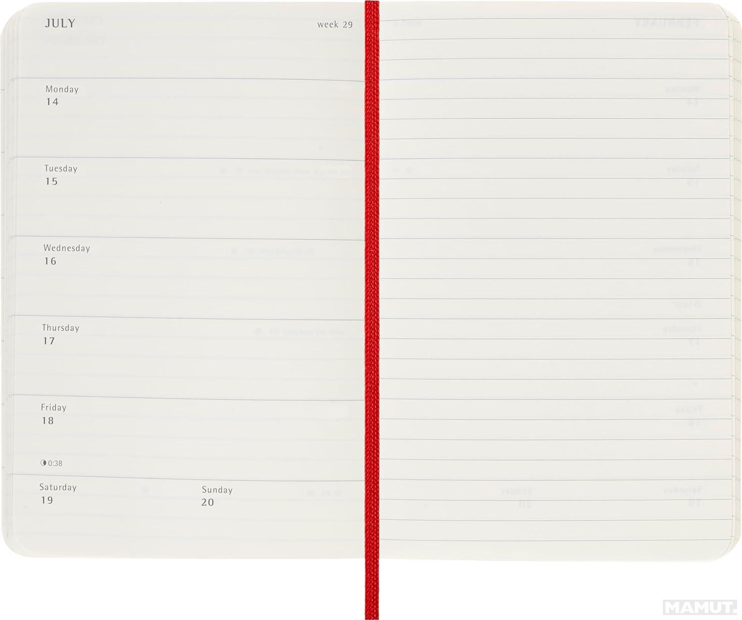 MOLESKINE datumirani nedeljni planer 2025 MP CRVENI 9x14cm 