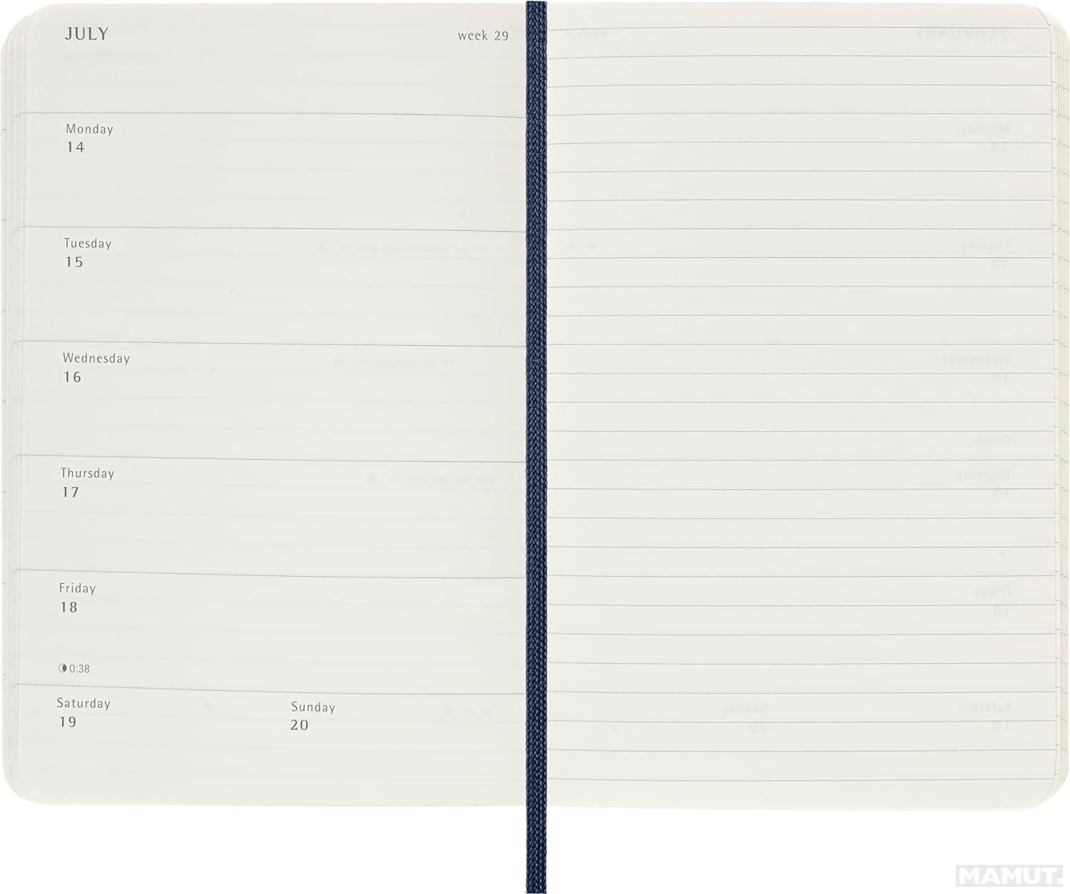 MOLESKINE datumirani nedeljni planer 2025 MP PLAVI 9x14cm 