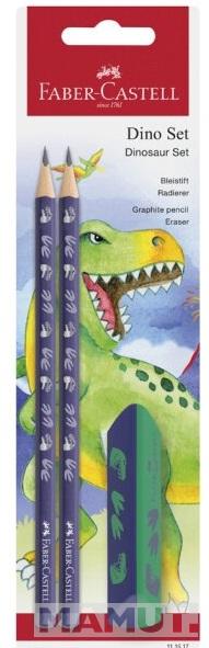 FABER CASTELL dve grafitne olovke + gumica DINOSAURUS 