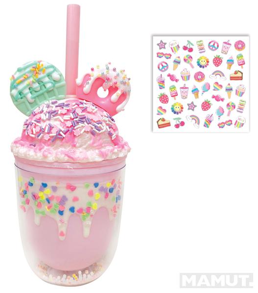 Plastična čaša sa slamčicom SLADOLED - ROZE 450ml 