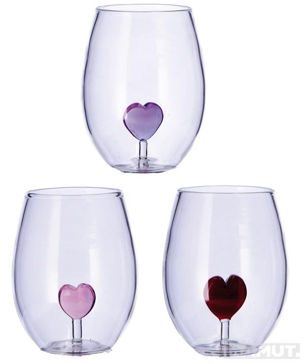 Staklena čaša 3D SRCE 500ml  (3 vrste) 