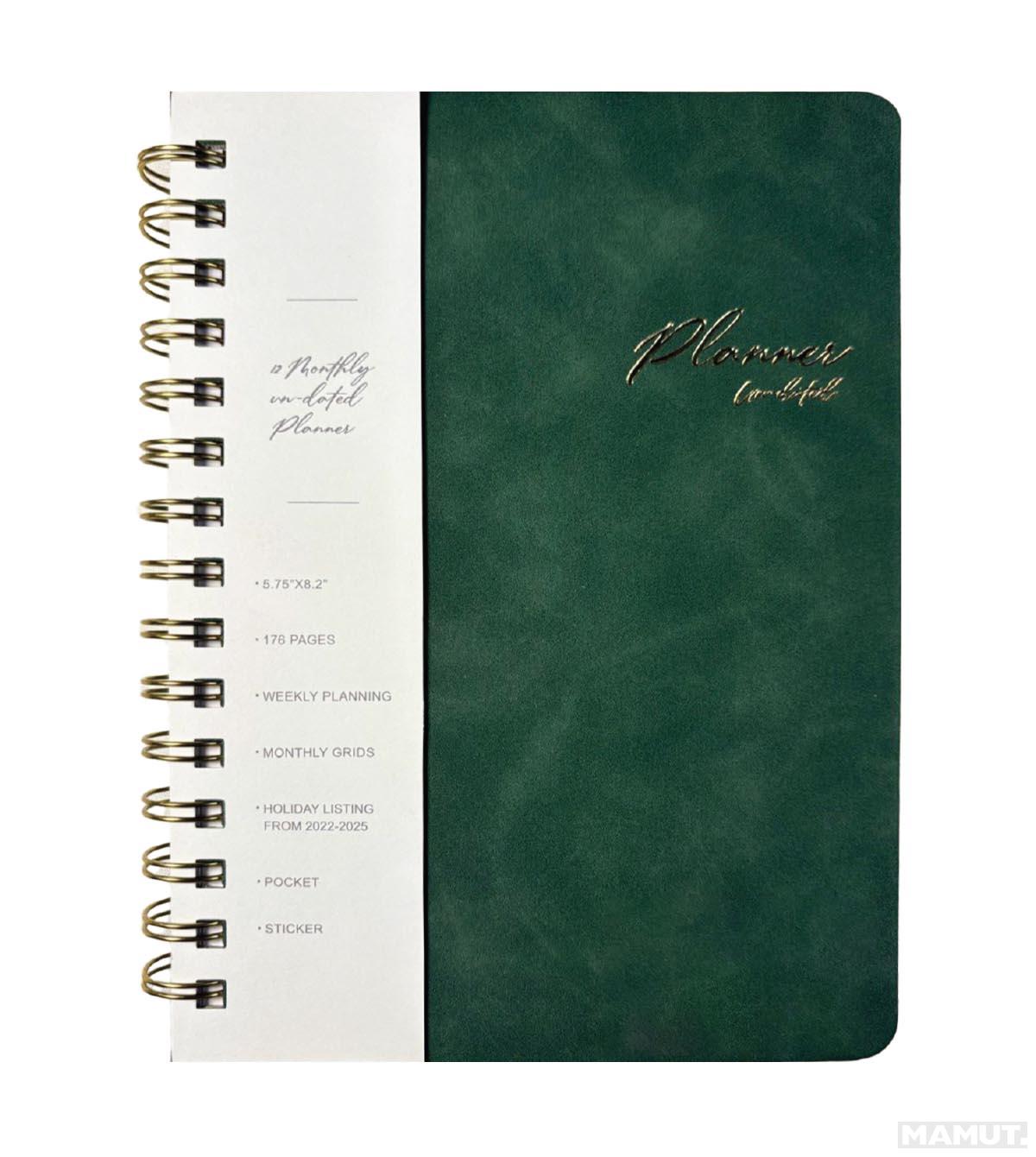 Nedatumirani planer A5 VEGAN LEATHER - Green 