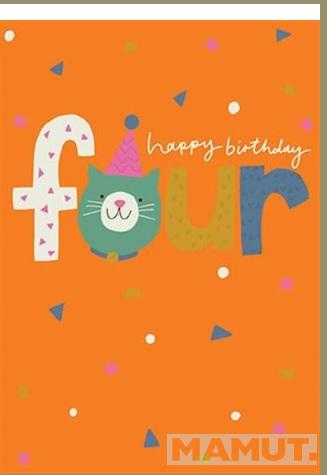 Rođendanska čestitka FOUR - CAT HAPPY BIRTHDAY 