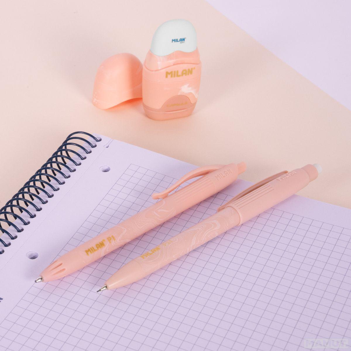Školski set MILAN - PINK (patent olovka, hemijska, gumica sa rezačem) 