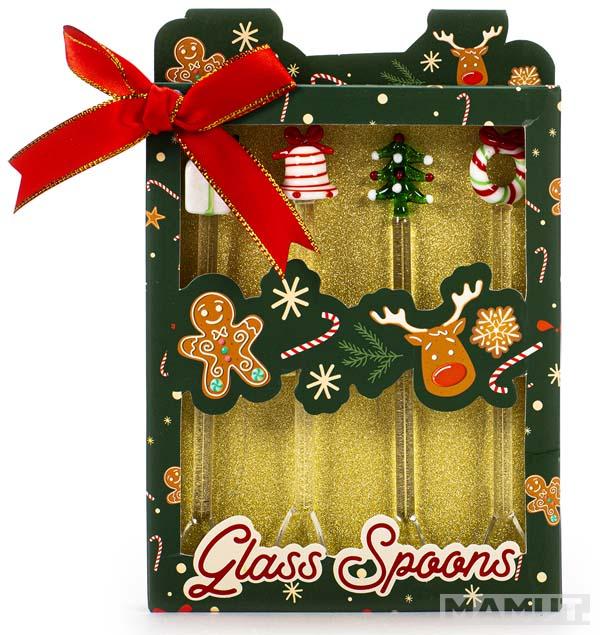 Novogodišnji set četiri dugačke kašičice ZELENI 