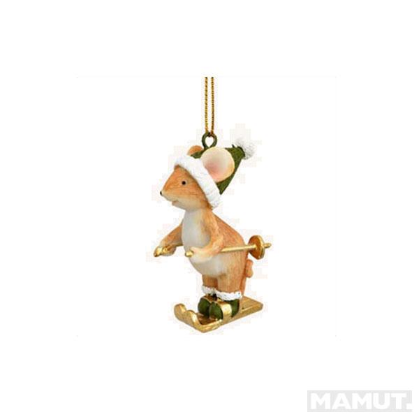 Novogodišnji ukras MIŠIĆ NA SKIJAMA 6cm 