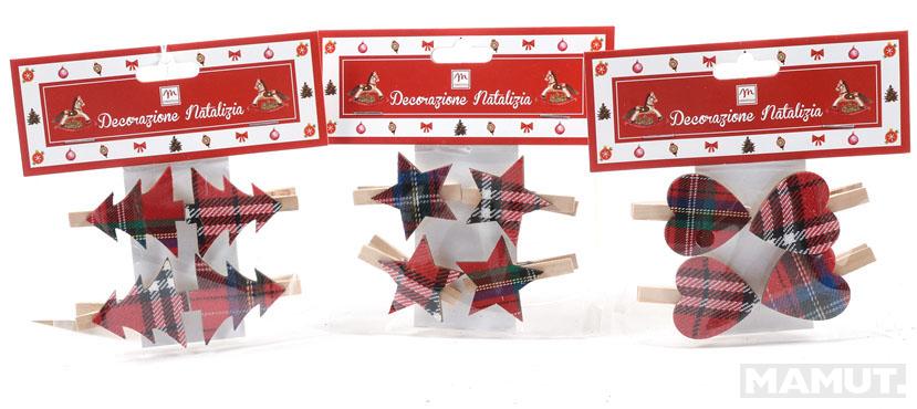 Štipaljke NOVA GODINA - TARTAN, 4kom (Više vrsta) 