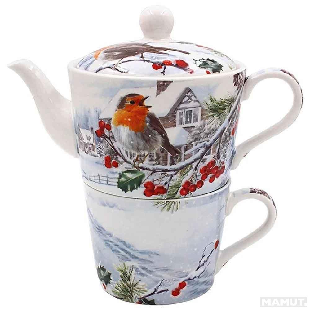 Šolja i čajnik CHRISTMAS ROBINS Nova Godina 