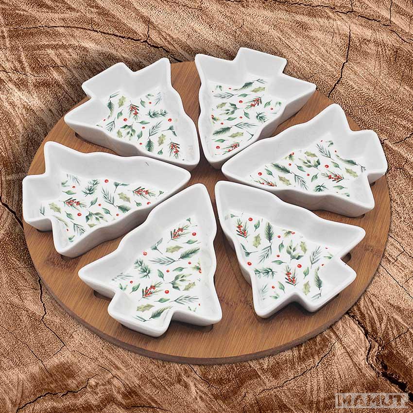 Činije sa poslužavnikom NOVA GODINA Jelkice 