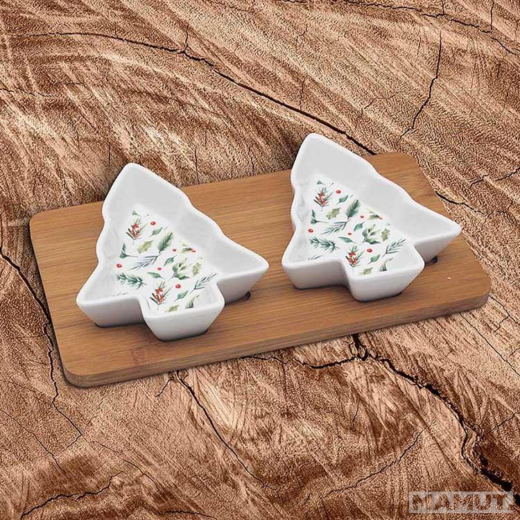 Činije sa poslužavnikom NOVA GODINA Jelkice 