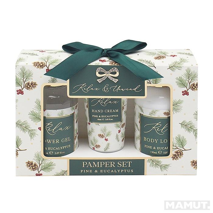 Kozmetički poklon set MADELAINE Bor i eukaliptus (losion za telo, kupka, krema za ruke) 