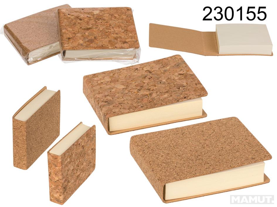 Cork notepad, with 160 sheets, ca. 6, 5 x 8, 5 cm, 2 ass. 