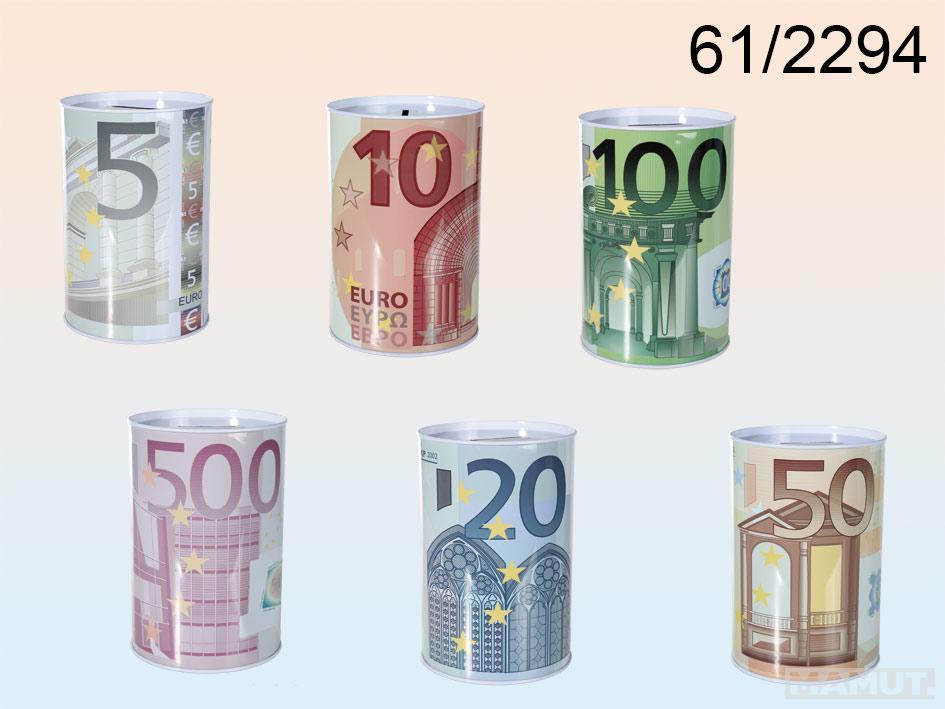 Metal Savings Box, €-Notes, ca. 15 x 10 cm, 6 ass. 