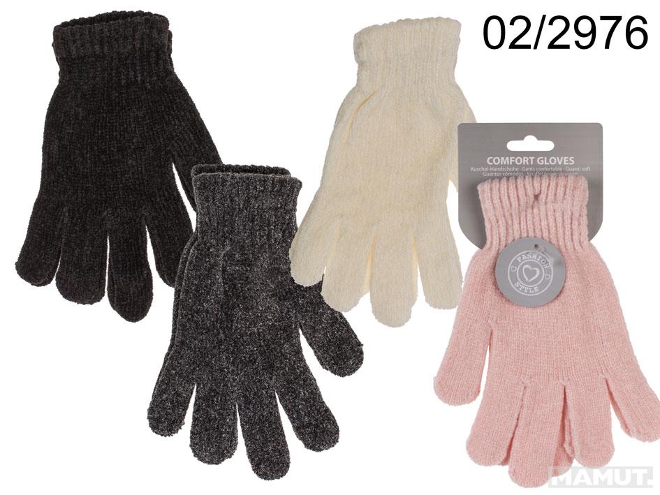 Comfort gloves, Chenille, 100% polyester, one size, 4 colours ass., with header card 